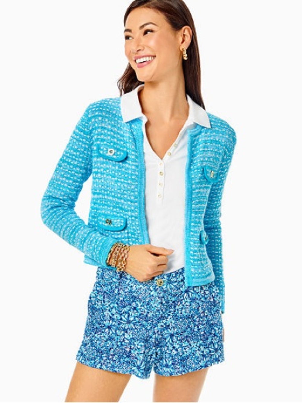 Lilly Pulitzer Blue Knit Cardigan Sweater Size Large